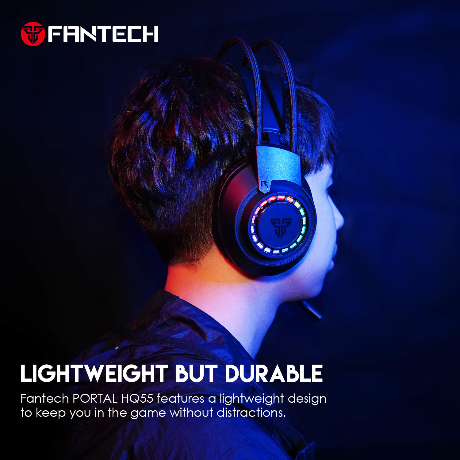 Fantech Portal HQ55 Gaming Headset (50mm Driver | 20-20,000Hz Frequency | RGB Circular Lighting | Easy Volume Control | Multi-Platform Compatibility | 1-Year Warranty)