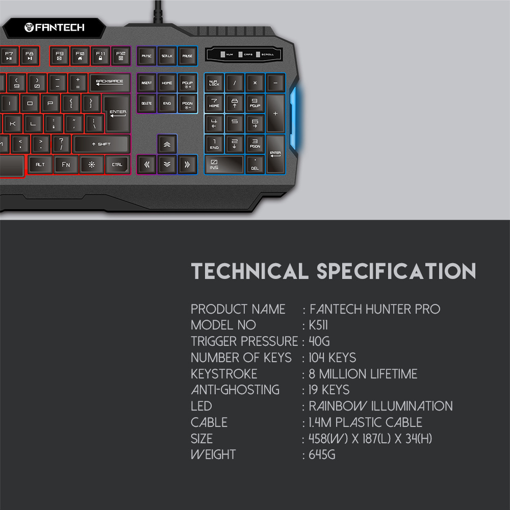 Fantech Hunter-Pro K511 Backlit Pro Gaming Keyboard