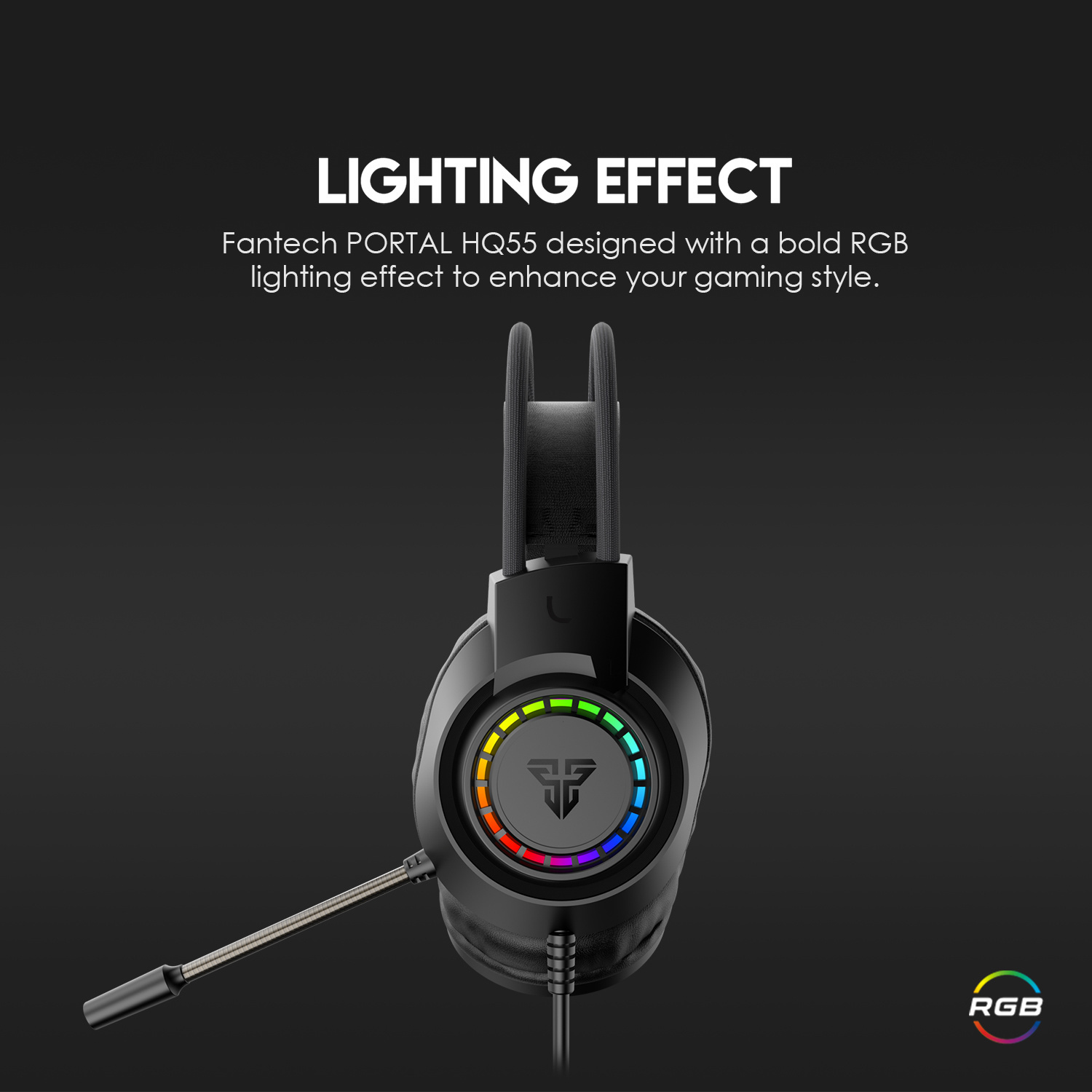 Fantech Portal HQ55 Gaming Headset (50mm Driver | 20-20,000Hz Frequency | RGB Circular Lighting | Easy Volume Control | Multi-Platform Compatibility | 1-Year Warranty)