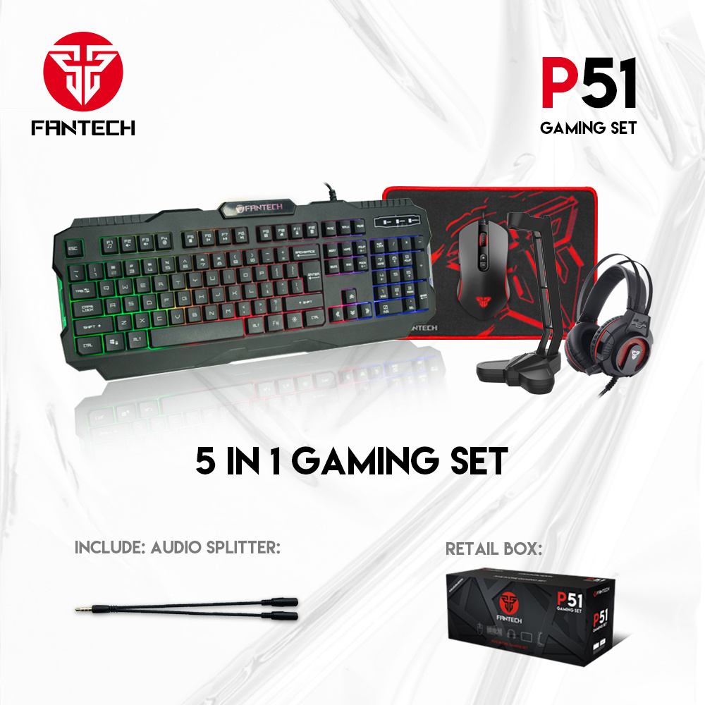 Fantech P51 5-in-1 Gaming Combo (Headphone | Mouse | Keyboard | Mousepad | Stand | 1-Year Warranty)